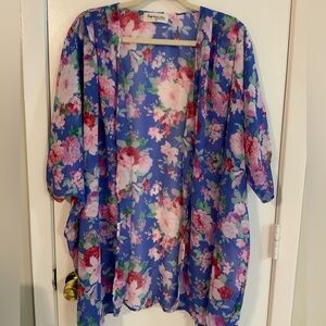 Impressions Floral Kimono in Blue and Pink